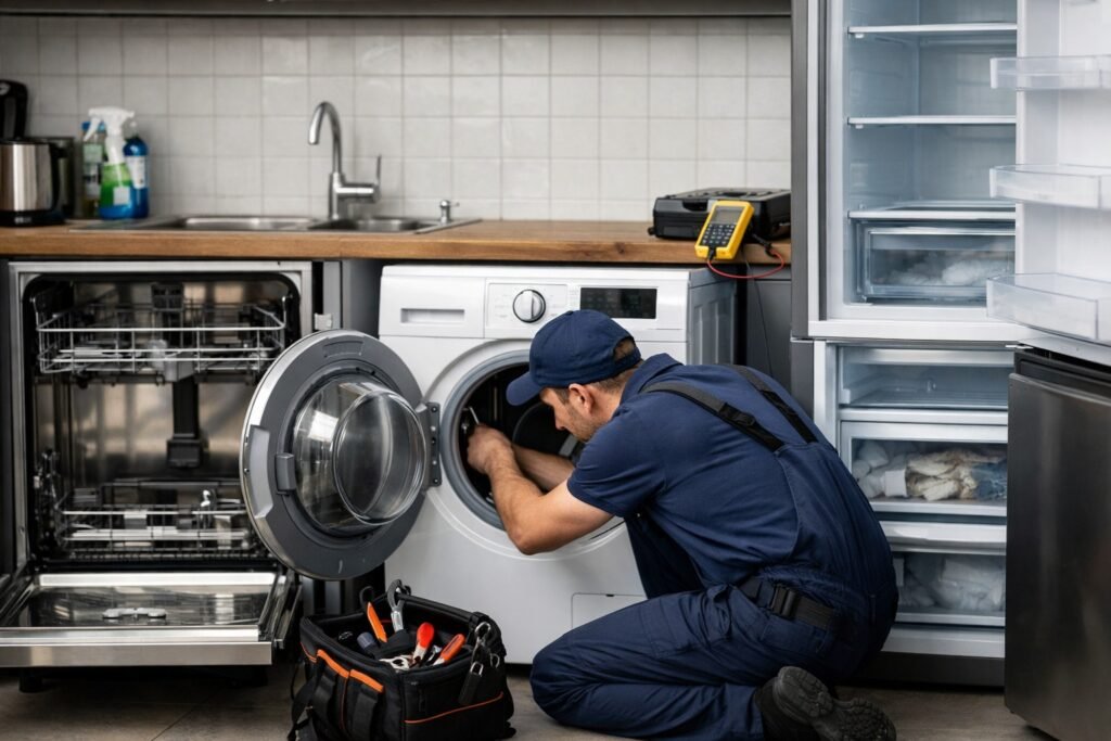 Monteur voert witgoed reparatie Den Haag aan huis uit bij wasmachine, vaatwasser en koelkast