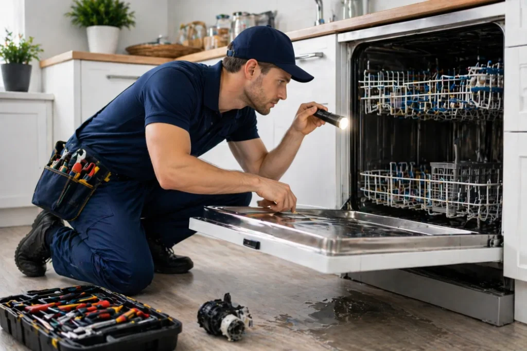 Monteur voert vaatwasser reparatie Den Haag uit bij lekkage en slechte reiniging