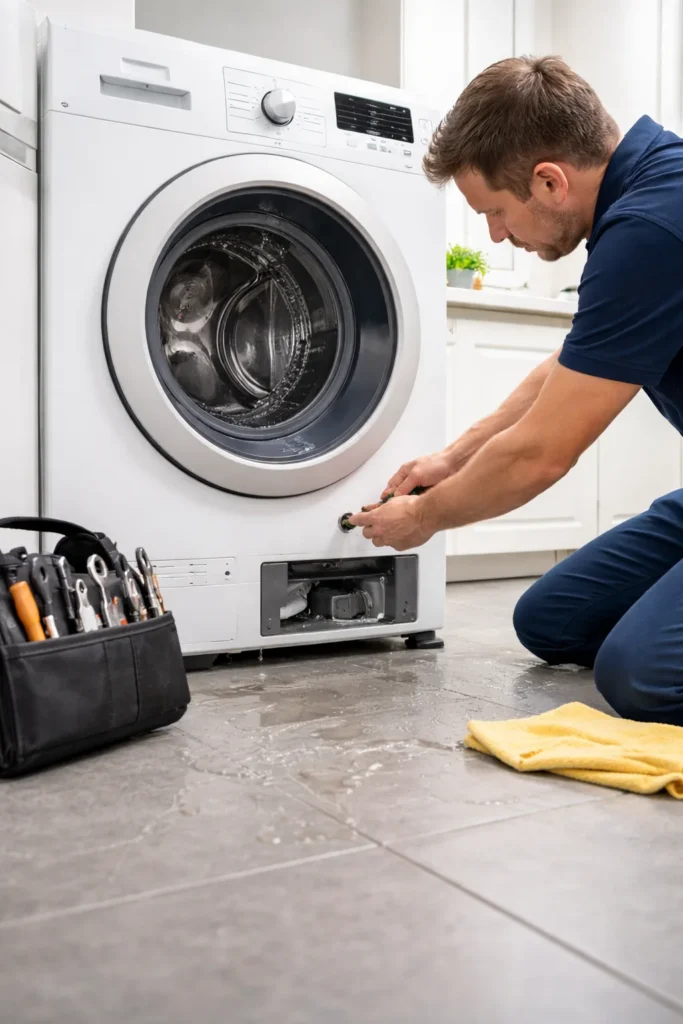 Monteur voert wasmachine reparatie Den Haag uit bij lekkage en storing