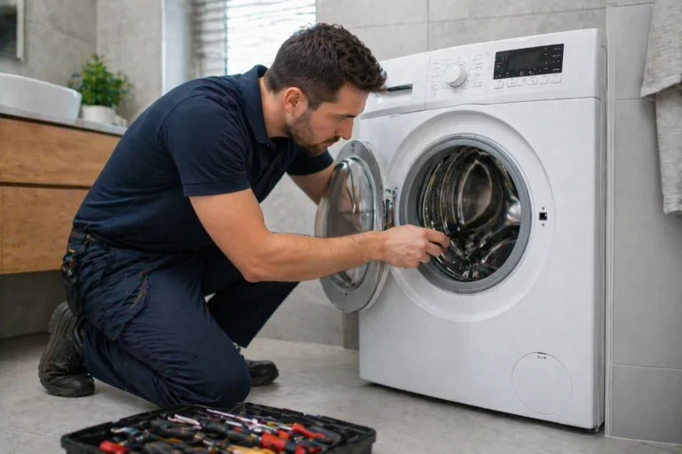 Monteur voert wasmachine reparatie Den Haag uit bij een trommel die niet goed draait