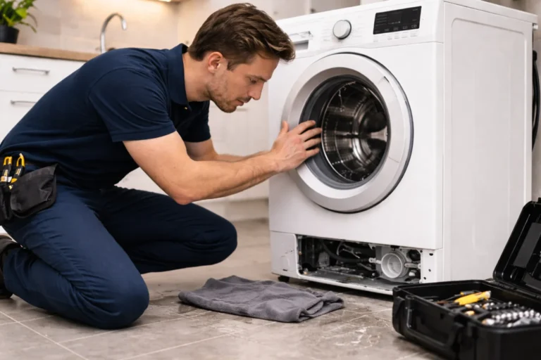 Monteur voert wasmachine reparatie Den Haag uit bij trillen, storing en waterverlies