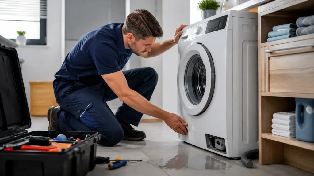 Monteur onderzoekt wasmachine bij foutcodes en waterverlies in Den Haag